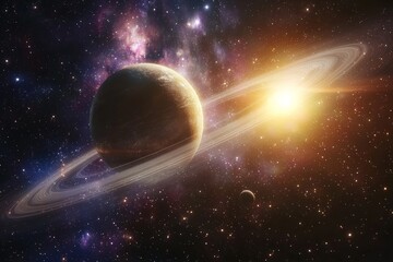 Naklejka premium Space cosmic illustration with planets scene created with Generative AI