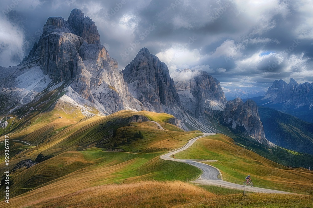 Canvas Prints A mountain with a winding road in the foreground