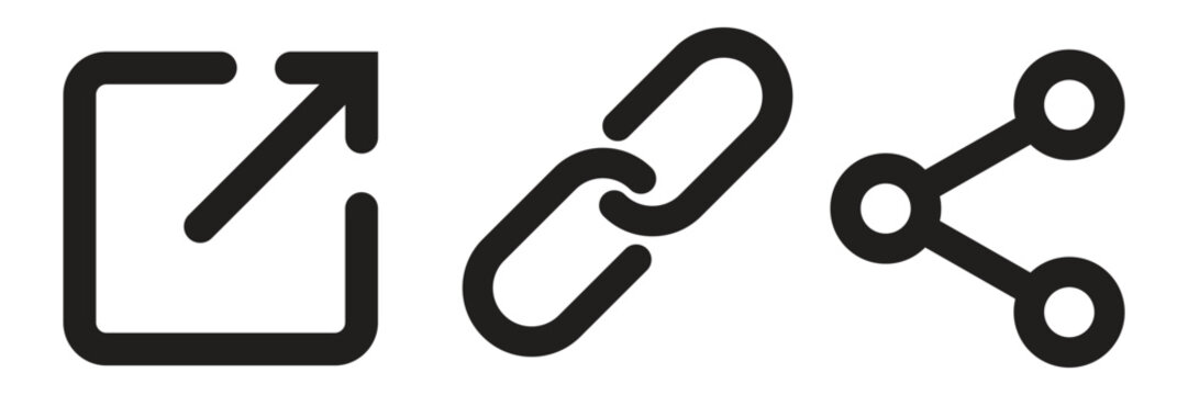 Share, link, external link icons set vector . Isolated URL signs	