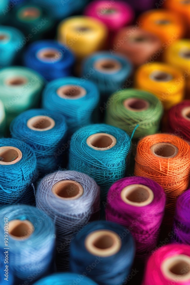 Aufkleber a collection of spools containing variously colored threads, ideal for crafting or sewing projects