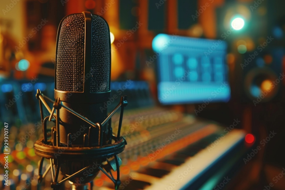 Poster A musician sits at a desk with a microphone and keyboard