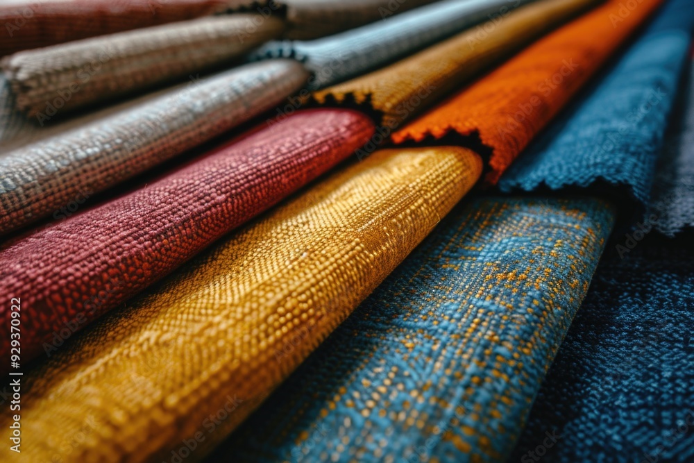 Poster a detailed view of various colored fabrics, ideal for textile or craft design projects