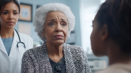 Obraz premium An elderly patient engages in a discussion about health with a doctor in a medical office