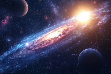 Obraz premium Space cosmic illustration with planets scene created with Generative AI