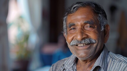 Fototapeta premium A happy gentleman with a thick mustache and moustache, smiling at the camera