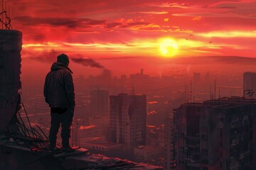 Fototapeta premium A person standing at the edge of a high-rise building