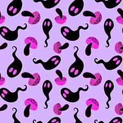Halloween ghost seamless cartoon mushrooms pattern for wrapping paper