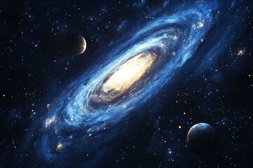 Obraz premium Space cosmic illustration with planets scene created with Generative AI