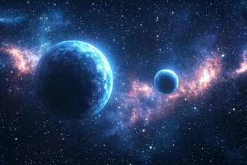 Obraz premium Space cosmic illustration with planets scene created with Generative AI