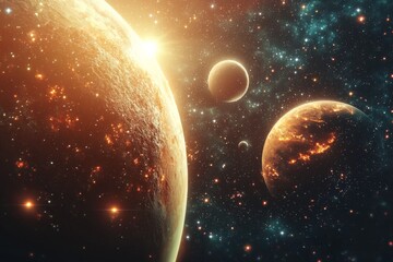 Obraz premium Space cosmic illustration with planets scene created with Generative AI