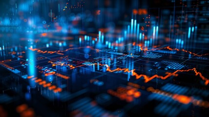 Fototapeta premium A high-tech digital visualization of stock market data with red and blue candlestick