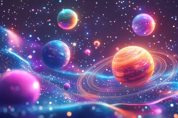 Space cosmic illustration with planets scene created with Generative AI