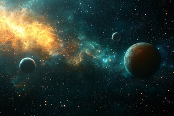 Obraz premium Space cosmic illustration with planets scene created with Generative AI