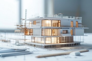 A detailed illustration of a building plan on a traditional blueprint, ideal for architectural or design purposes