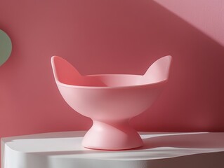 Plastic cat bowl with high back and small base showcased in a professional photography shot