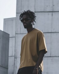 Obraz premium The man stands confidently, showcasing his fashion sense in urban surroundings