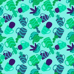 Summer floral seamless cartoon cactus pattern for wrapping paper