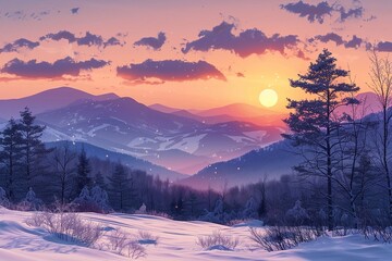 Fototapeta premium sunrise in the mountains in winter
