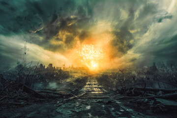 Naklejka premium Massive nuclear power plant explosion creating a large cloud of smoke