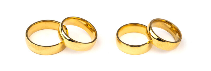 Golden rings isolated on white background