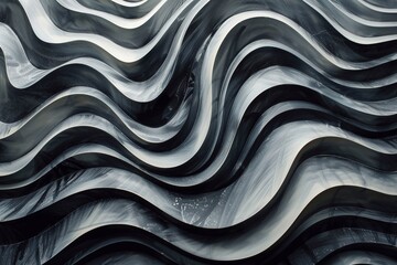 black and white background. Wavy lines intertwining creating the effect