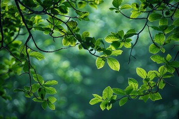 green leaves on a sunny day. Wild Green Tree Branch Leaves Foreground