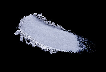 Cosmetic light gray matte eye shadow smudge isolated on black background