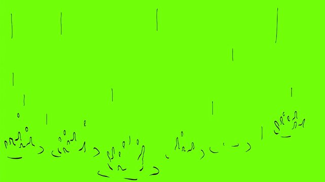 2D Animation motion graphics showing a drawing of a droplet of rain or raindrop falling into pond of water on white screen, green screen and black background in 4k ultra-high-definition.