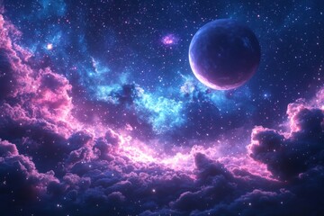 Space cosmic illustration with planets scene created with Generative AI