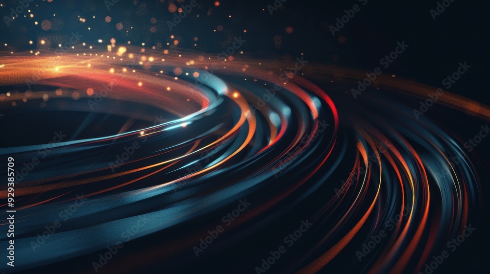 Poster abstract glowing circle lines with a soft blur effect, creating a dreamy and futuristic visual exper