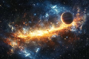 Obraz premium Space cosmic illustration with planets scene created with Generative AI