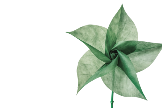 A vibrant green pinwheel spins against a solid white backdrop, symbolizing the vital concepts of ESG - Environmental, Social, and Governance