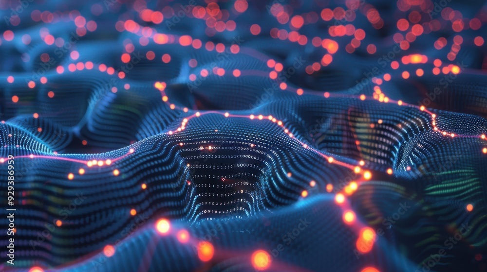 Poster abstract representation of ai with interconnected data nodes and glowing neural networks.