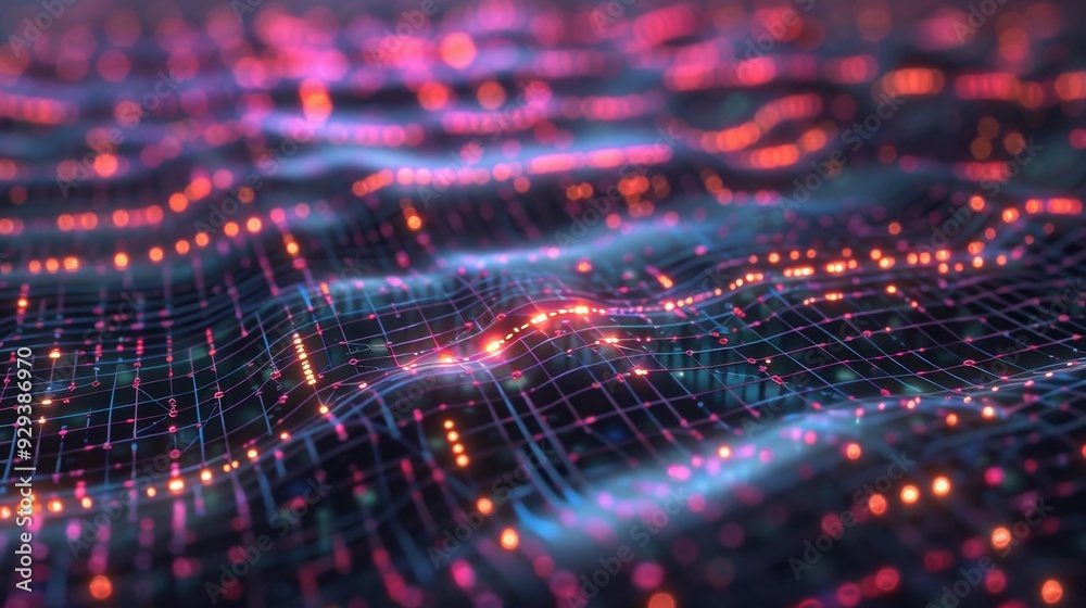 Poster abstract representation of ai with interconnected data nodes and glowing neural networks.