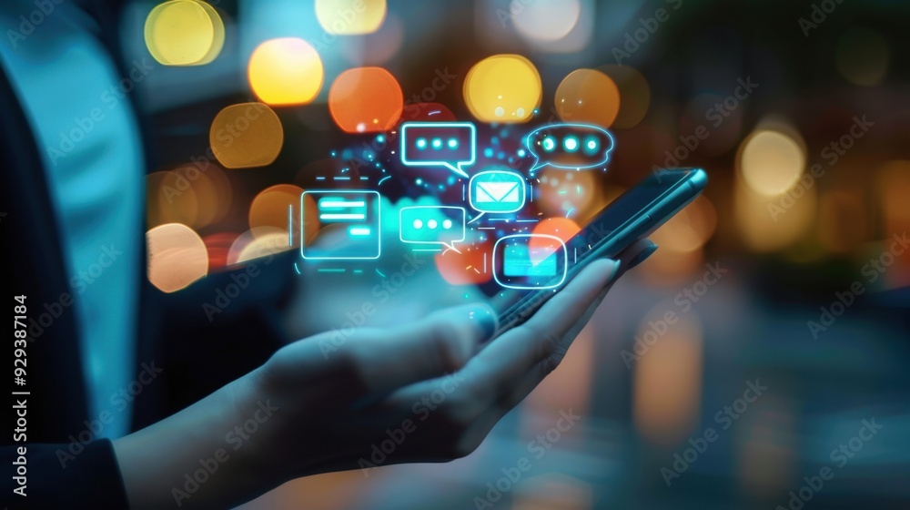 Poster ai chatbot interface on a smartphone screen with conversation bubbles and user interaction.