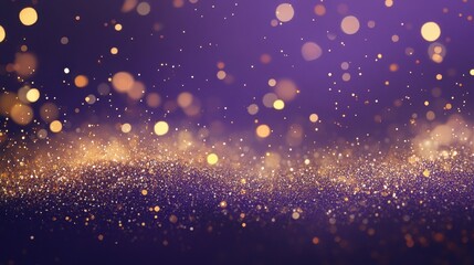 A shimmering purple background with golden bokeh lights creating a magical atmosphere.