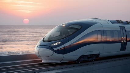 Sleek Commuter Train Coasting along the coastline