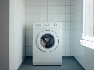 Minimalist laundry room  photography of a washing machine in a stylish interior design