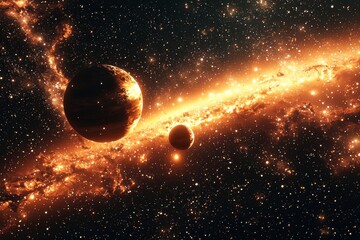 Obraz premium Space cosmic illustration with planets scene created with Generative AI