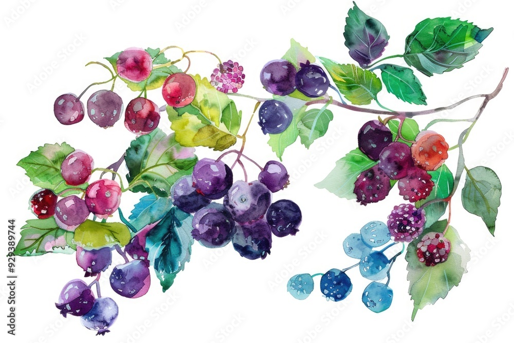 Poster a cluster of colorful berries grows on a natural branch