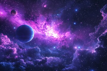 Obraz premium Space cosmic illustration with planets scene created with Generative AI