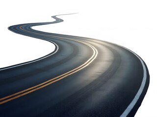 close and top  View of Curved Road on White Background png good assets 