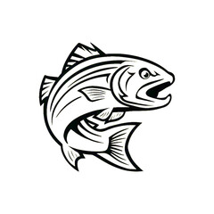 Fototapeta premium Minimalist Trout Logo in Leap - Monochromatic Line Art Design for Decoration and Advertising