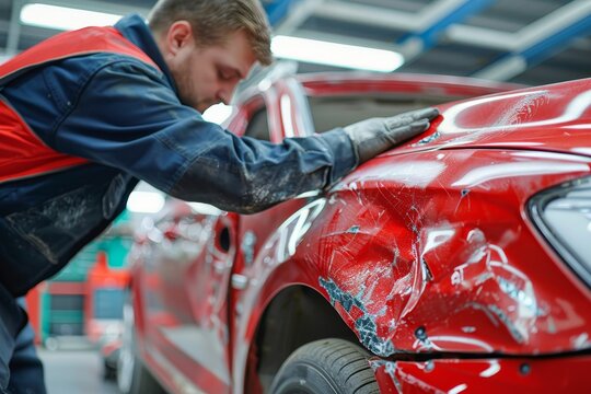 Skilled specialist restores dented car fenders with precision for seamless auto body repair