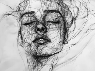 Fototapeta premium Expressive minimalist portrait art capturing raw human emotion through sketchy photography