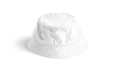 Blank white nylon bucket hat mockup, side view