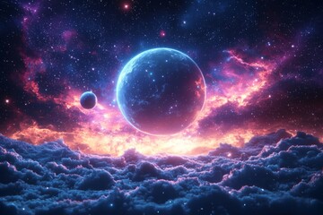 Space cosmic illustration with planets scene created with Generative AI
