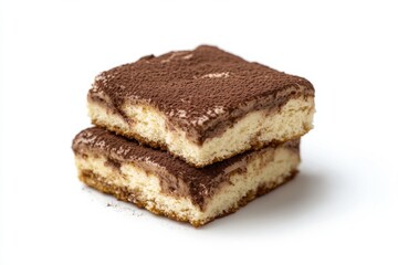Tiramisu , A popular coffee-flavored Italian dessert made with layers of ladyfingers soaked in coffee, mascarpone cheese, and cocoa powder. Isolated on White Background
