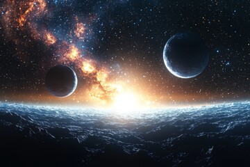 Obraz premium Space cosmic illustration with planets scene created with Generative AI