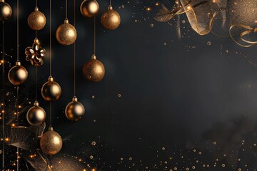 A luxurious design with hanging golden ornaments and twinkling lights along the top edge, providing a sophisticated backdrop for a Christmas sale announcement